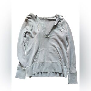 aerie Light Gray V-Neck Hoodie with Kangaroo Pocket